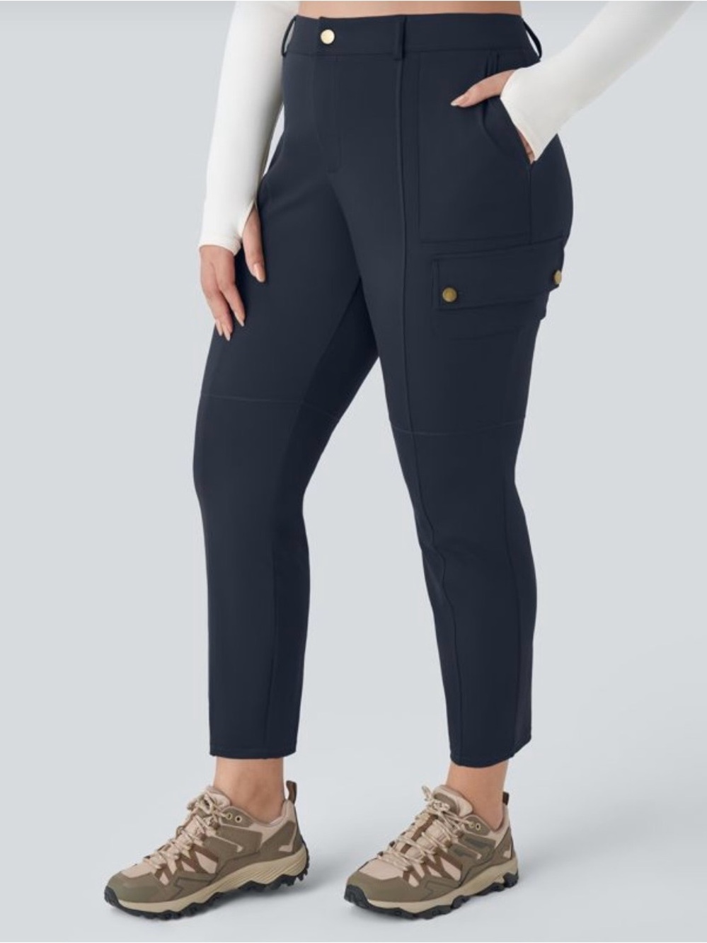 Halara DayStretch High Waisted Zipper Pockets Solid Skinny Cargo Pants Navy LP